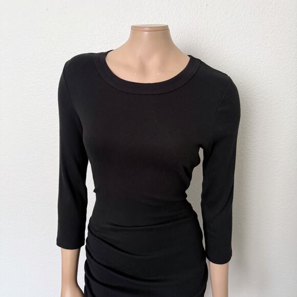 [Michael Stars] Black Ribbed Knit Midi Dress Round Neck 3/4 Sleeves Size Large L - Picture 8 of 11